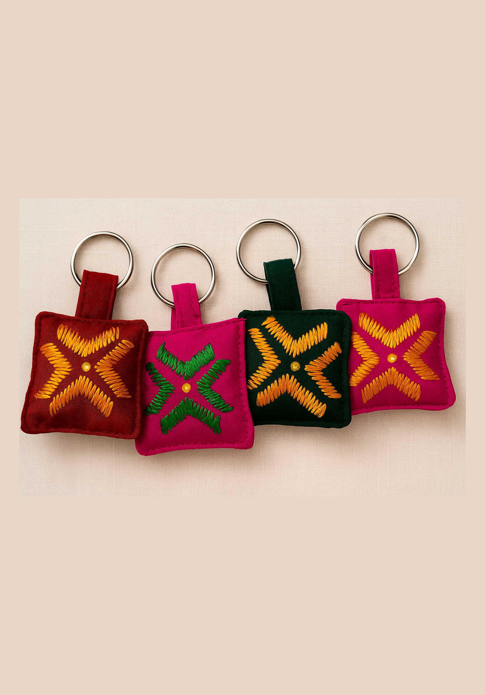 Phulkari Handcrafted Keyring – A Touch of Punjab in Your Pocket (Pack of 4)